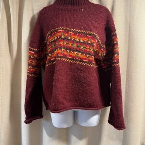 VTG Abercrombie & Fitch Wool Knit Fair‎ Isle Mock Neck Burgundy Sweater
